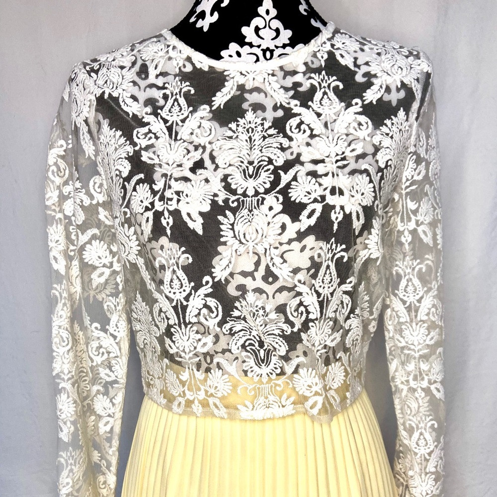 White Sheer Cropped Long Sleeve Lace